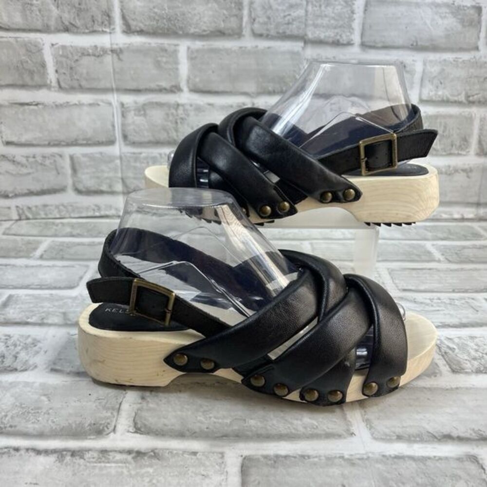 Kelsi Dagger Brooklyn Grove Size 8  Tan Wood & Black Leather Quilted Sandals